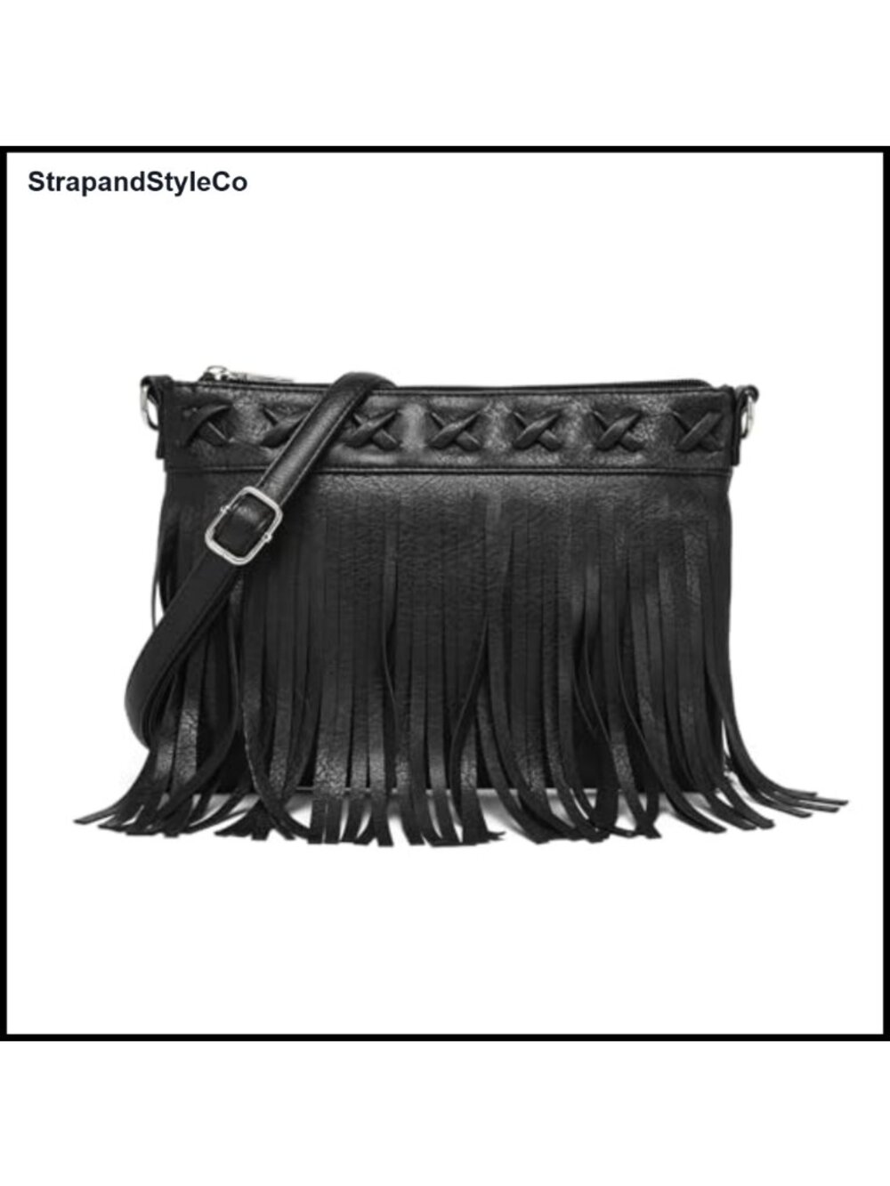 Vegan Leather Fringe Crossbody Bag Boho Braided Hobo Purse